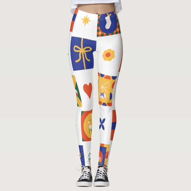 Custom Branded Christmas in Orange Blue Green Leggings (Front)