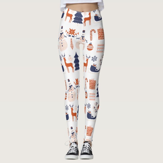 Custom Branded Christmas in Pink Red Blue Leggings (Front)