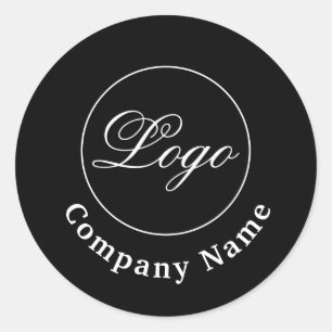 Custom Branded Company Name & Logo Black Classic Round Sticker