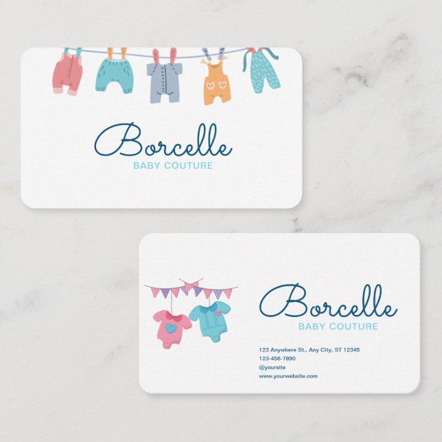 Custom Branded Cream and Blue Baby Couture Business Card (Front/Back)