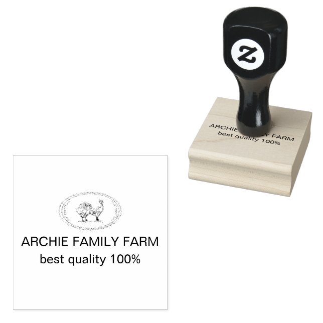 Custom Branded Cream Archie Family Farm Logo Rubber Stamp (Stamped)