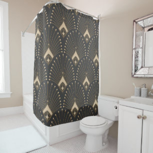 Custom Branded Elegant Black & Gold Patterns Shower Curtain