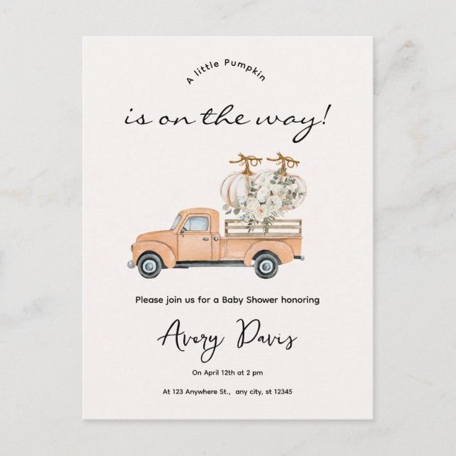 Custom Branded Fall Pumpkin Baby Shower Postcard  (Front)