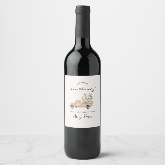 Custom Branded Fall Pumpkin Baby Shower  Wine Label (Front)