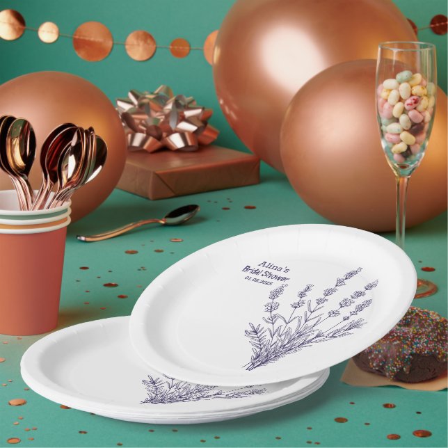 Custom Branded French lavender flowers Paper Plate (Multi)
