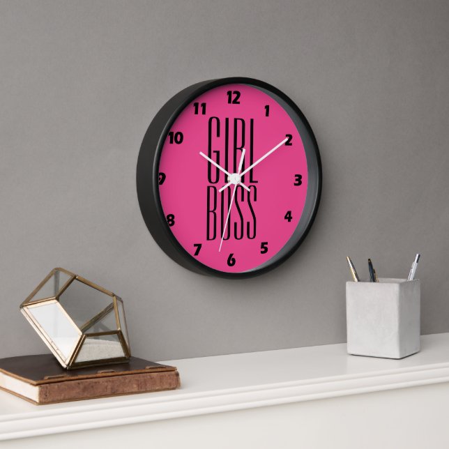 Custom Branded Girl Boss Black Hot Pink 10" Wall Clock (Office)