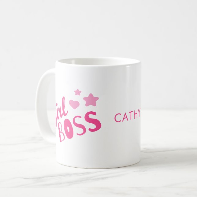 Custom Branded Girl Boss Hearts Name Coffee Mug (Front Left)
