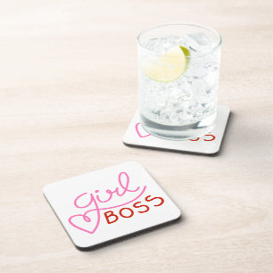 Custom Branded Girl Boss Pink Red Hearts  Coaster