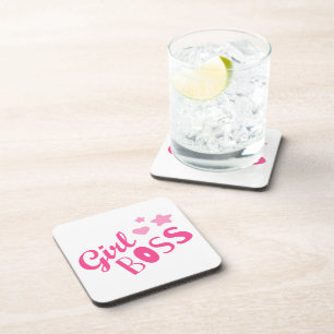 Custom Branded Girl Boss Typography Pink Black Coaster