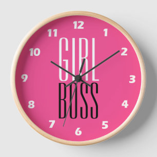 Custom Branded Girl Boss White Black Hot Pink 10" Clock