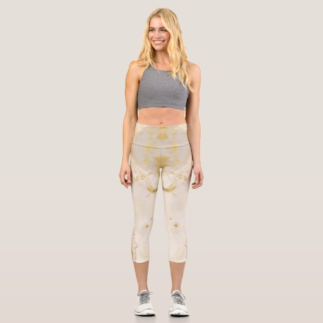 Custom Branded Gold Resin Aesthetic Quotes  Capri Leggings (Front)