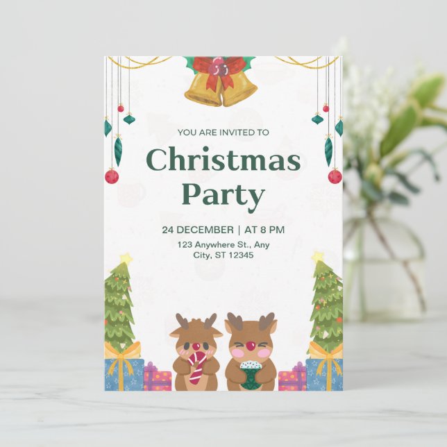 Custom Branded Green Watercolor Christmas Party Invitation (Standing Front)