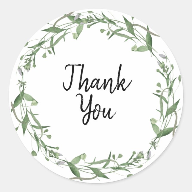 Custom Branded Green Wreath Thank You Circle  Classic Round Sticker (Front)