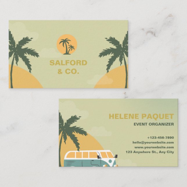 Custom Branded Green Yellow Summer Event Planner  Business Card (Front/Back)