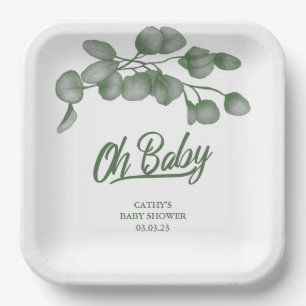 Custom Branded Greenery Oh Baby Baby Shower 9" Paper Plate