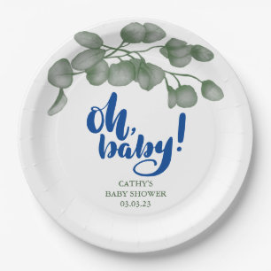 Custom Branded Greenery Oh Baby Baby Shower Paper Plate