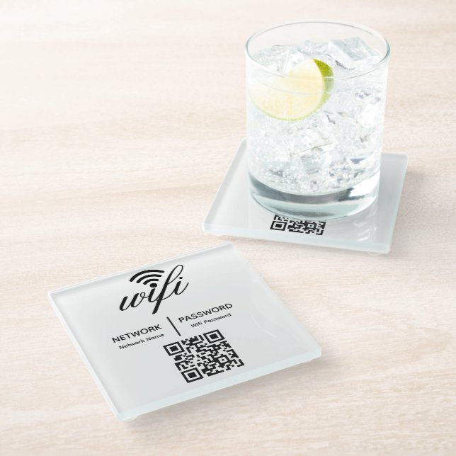 Custom Branded Hotel Wifi Password QR Code Glass Coaster (Angled)