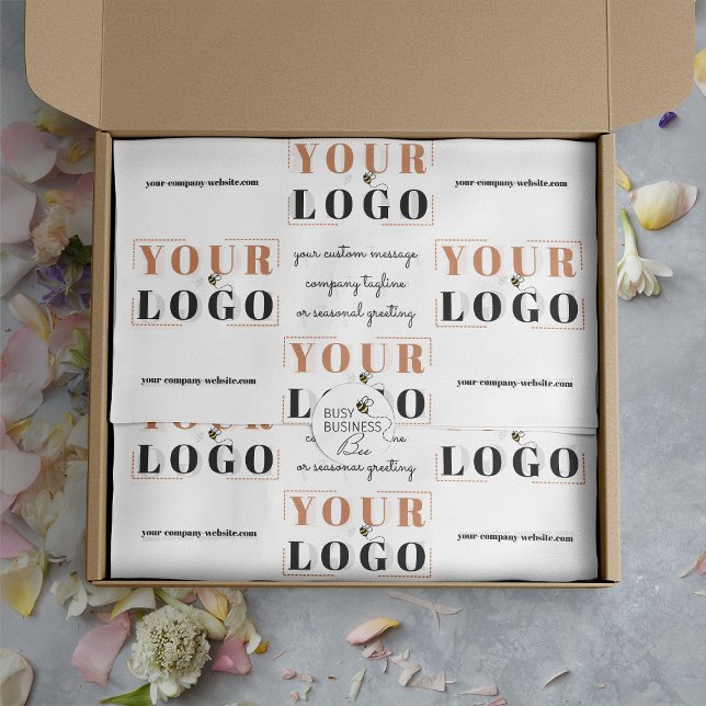 Custom branded logo message and website tissue paper (Logo branded tissue paper by Busy Business Bee)