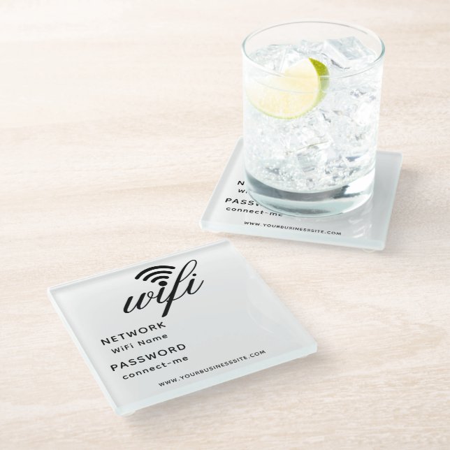 Custom Branded Modern Hotel Business Logo Wifi  Glass Coaster (Angled)