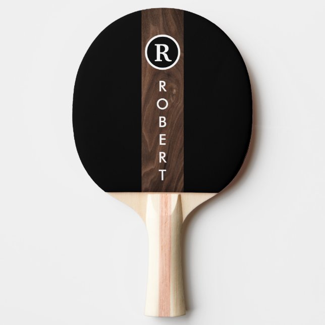 Custom Branded Monogrammed wood colour stripe Blac Ping Pong Paddle (Front)