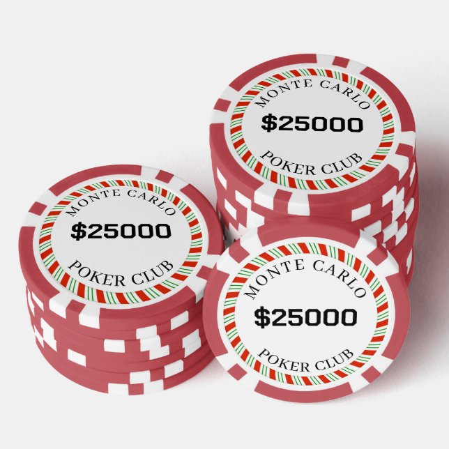 Custom Branded Monte Carlo Smooth $25000 14 Gram  Poker Chips (Stack)