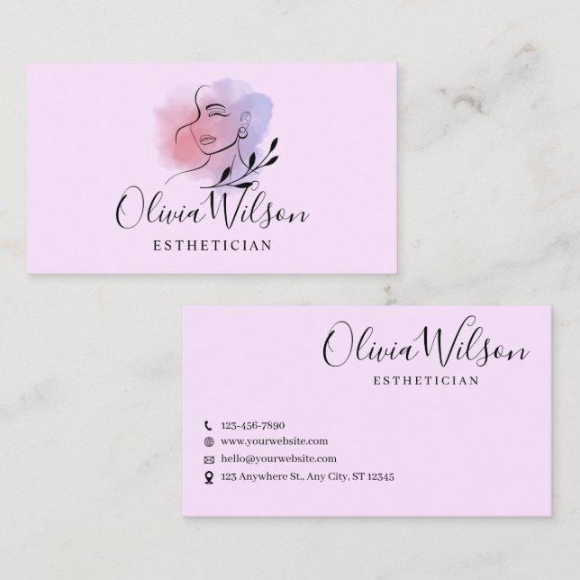Custom Branded Purple and Pink Aesthetician Business Card (Front/Back)