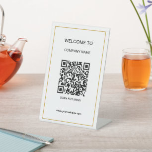 Custom Branded QR Code Text Modern White Business  Pedestal Sign