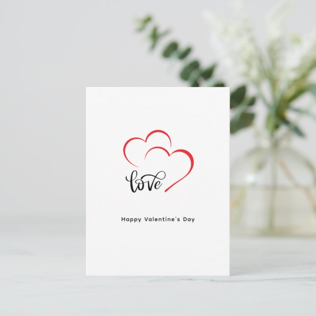 Custom Branded Red Black Minimalist Valentine Day Holiday Postcard (Standing Front)