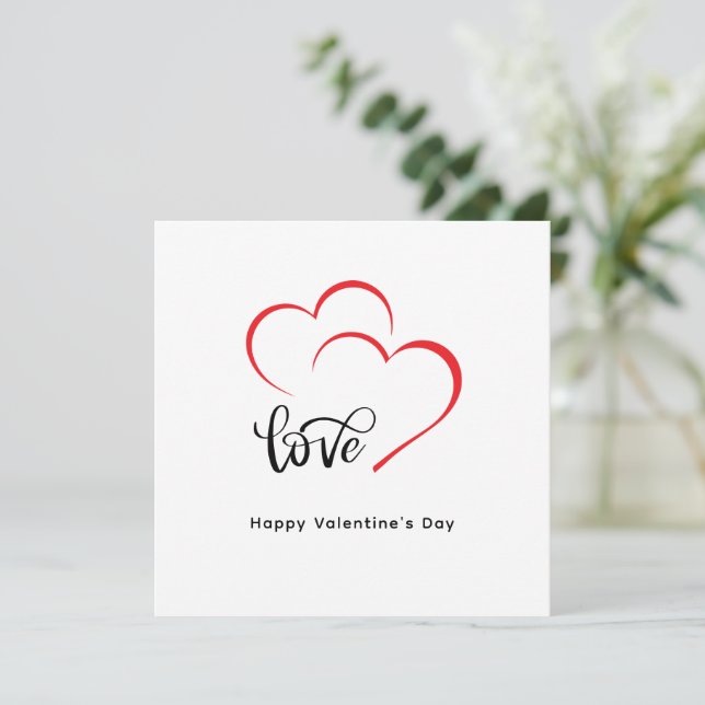 Custom Branded Red Black Minimalist Valentine Day Thank You Card (Standing Front)