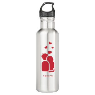 Custom Branded Red White Simple Couple and Heart  710 Ml Water Bottle