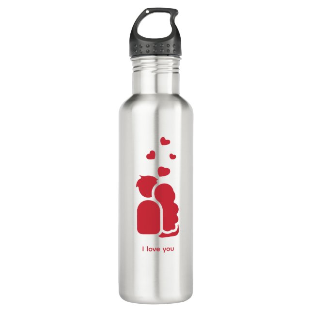 Custom Branded Red White Simple Couple and Heart  710 Ml Water Bottle (Front)