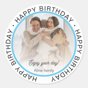 Custom Branded Simple Photo Happy Birthday Classic Round Sticker