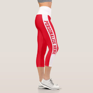 Custom Branded Striped Capri Red & White Leggings