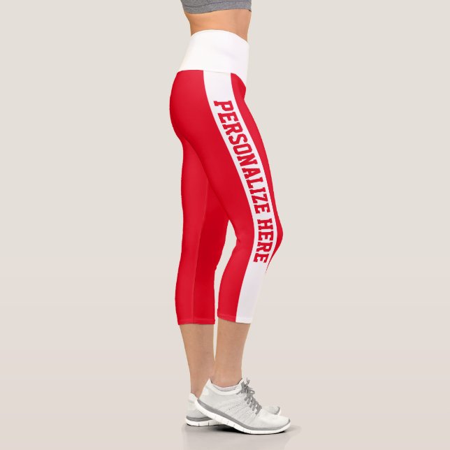 Custom Branded Striped Capri Red & White Leggings (Right)