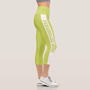 Custom Branded Striped Capri Yellow Green Leggings