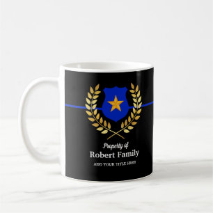 Custom Branded Thin Blue Line Police Badge Black Coffee Mug