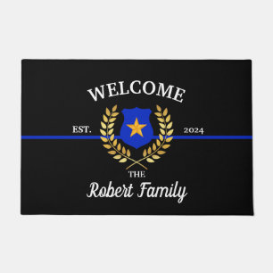 Custom Branded Thin Blue Line Police Badge Welcome Doormat