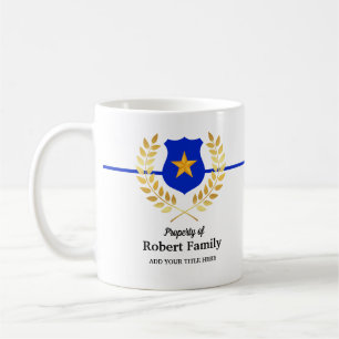 Custom Branded Thin Blue Line Police Badge White  Coffee Mug