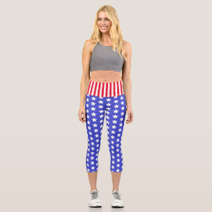 Custom Branded USA Stars and Stripes High Waisted Capri Leggings