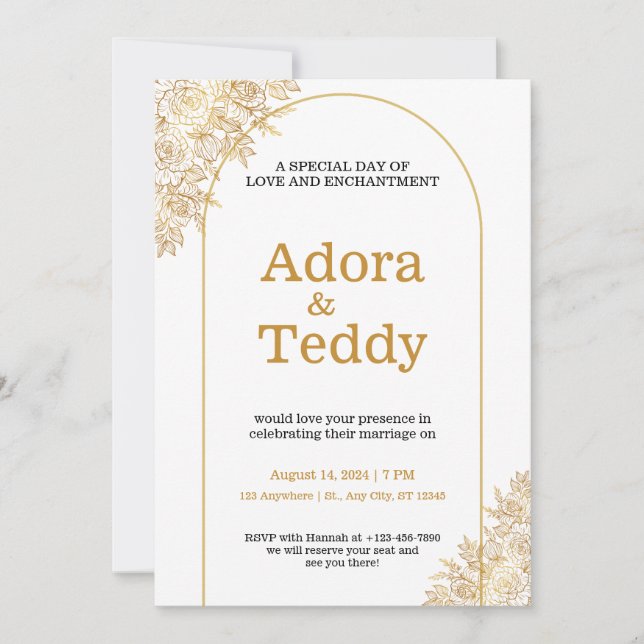 Custom Branded White and Gold Minimalist Wedding  Invitation (Front)
