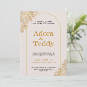 Custom Branded White and Gold Minimalist Wedding  Invitation