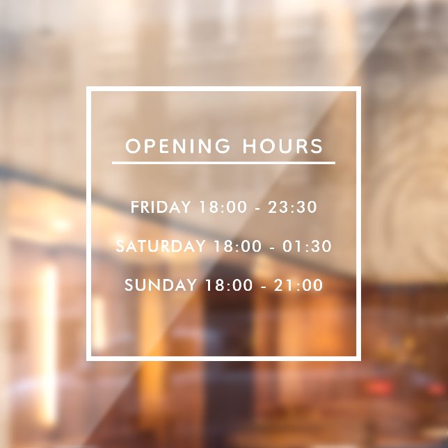 Custom Branded White Restaurant Opening Hours Window Cling (Sheet 2)