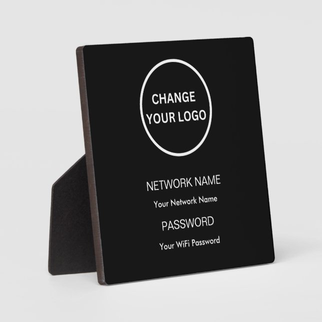 Custom Branded Wifi Network and Password Black Plaque (Front)