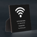 Custom Branded Wifi Network and Password Black Plaque<br><div class="desc">Custom Branded Wi-Fi network and Password Black Signs plaque. Create a user-friendly document featuring your network and password information, ideal for various settings like hotels, offices, companies, rental homes, guest rooms, or any place where internet access details need to be shared. Tailor the background colour to align with your business...</div>