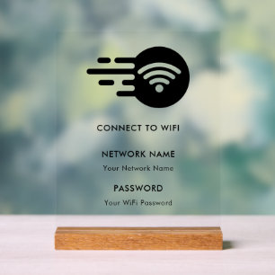 Custom Branded Wifi Network Connect Modern White  Acrylic Sign
