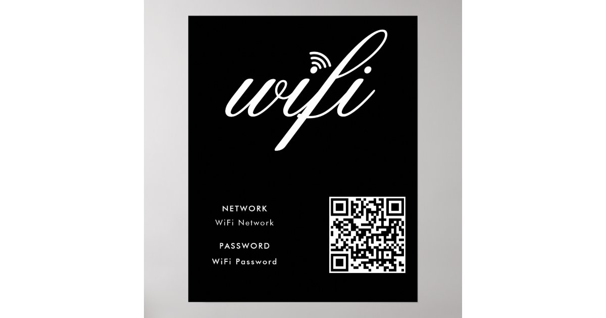 Custom Branded Wifi Network QR Code Black Poster | Zazzle
