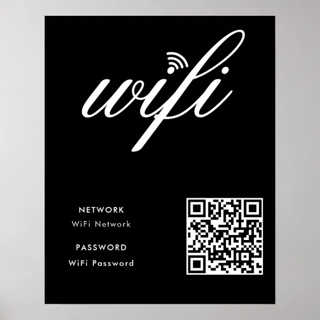 Custom Branded Wifi Network QR Code Black Poster | Zazzle