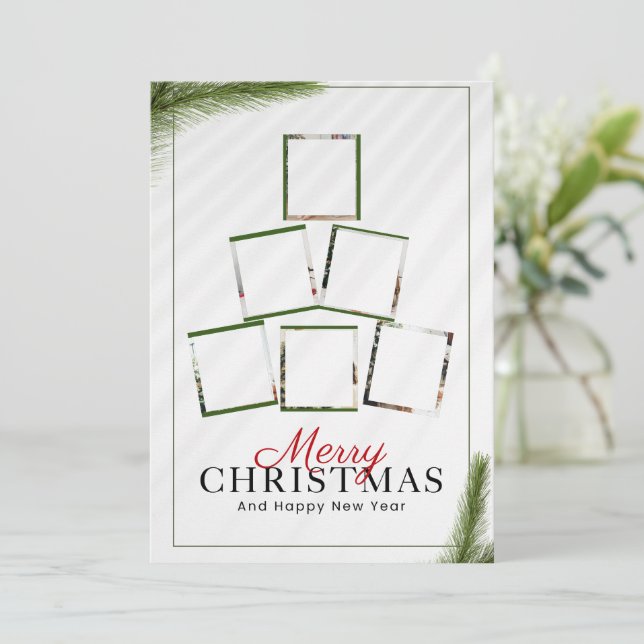 Custom BrandedWhite Modern Christmas Photo Collage Invitation (Standing Front)