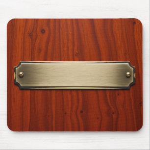 Custom Brass Nameplate on Mahogany Wood Grain Mouse Mat