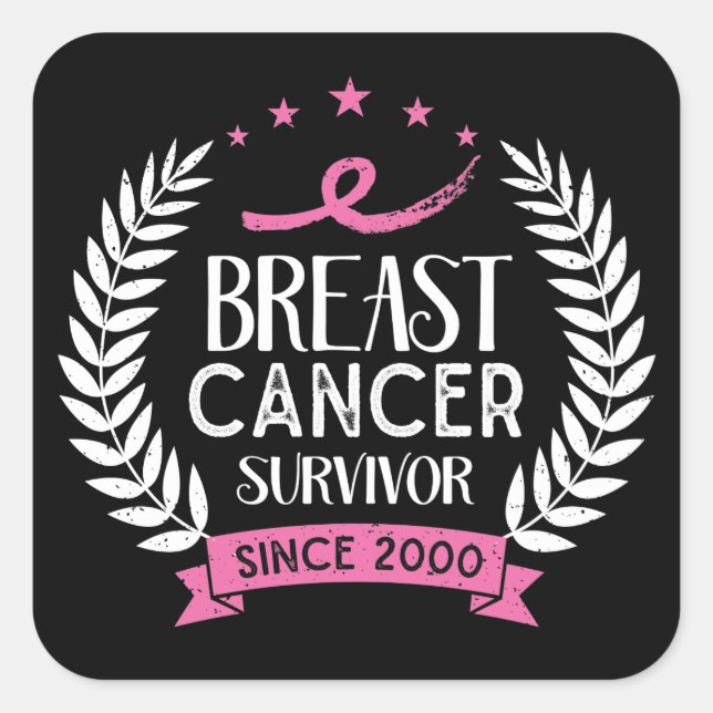 Custom Breast Cancer Survivor Awareness Since 2000 Square Sticker (Front)